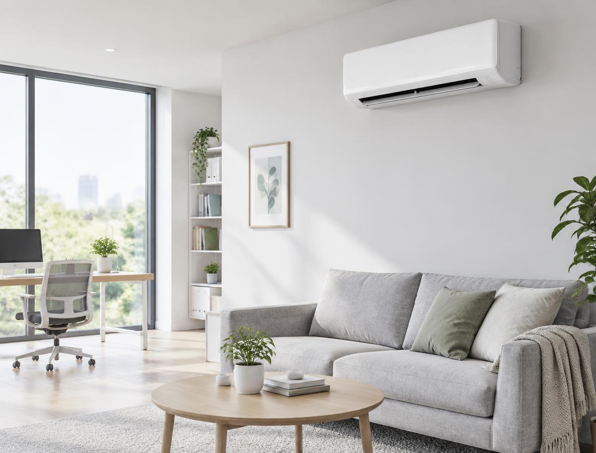 Wall-mounted air conditioner in a bright interior